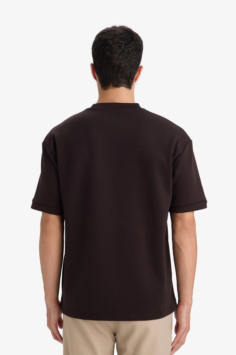 DeFacto Brown Man Oversize Crew Neck Short Sleeve T-Shirt Casual - Image 5
